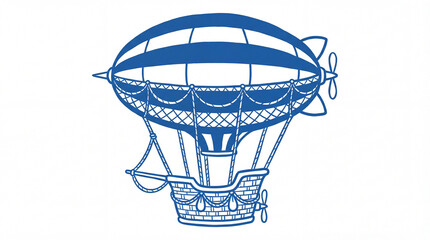 vintage airship illustration, blue zeppelin, transportation concept, retro design