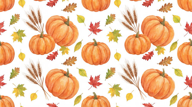 autumn pumpkins seamless pattern, fall harvest background