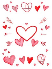 hearts, adorable, hand-drawn, red, brush, marker, shaded, arrows, infinity, cage, love, themes, collection,  cage, hearts