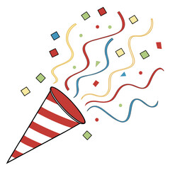 A vibrant, minimalist digital illustration of a party popper on a plain white background.