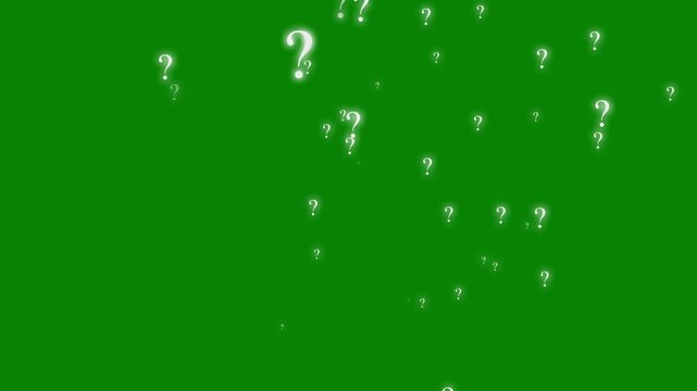 Animated white question mark icons moving on green screen background, 2d pop up loop motion graphic with alpha channel, confused problem concept symbol, thin line web design element 4k