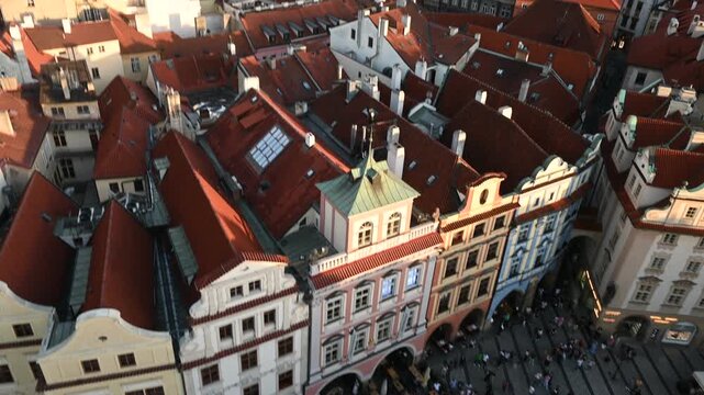  City Center Life and Architecture in Prague, Czech Republic. The footage captures iconic landmarks, red trams, and and the beautiful Gothic and Baroque architecture of the old town