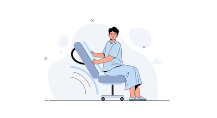 Man in Medical Gown Sitting on Examination Chair, Healthcare Concept