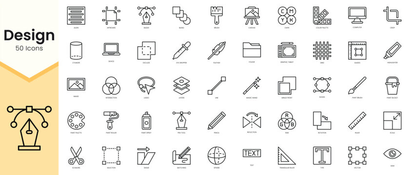Simple Outline Set of design icons. Linear style icons pack. Vector illustration