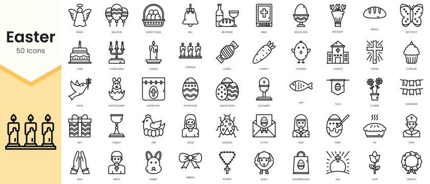 Simple Outline Set of easter icons. Linear style icons pack. Vector illustration