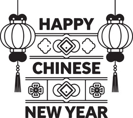 Elegant Happy Chinese New Year Vector Traditional Lantern Calligraphy Design