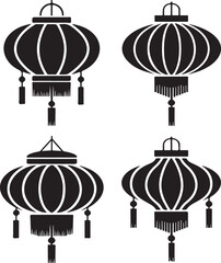 Traditional Chinese Lantern Silhouettes Elegant Vector Icon Set
