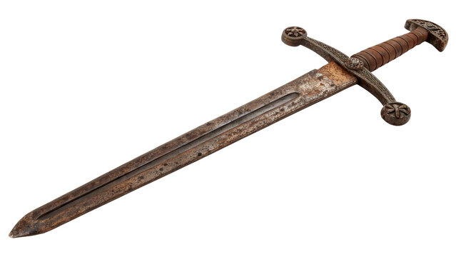Ancient sword isolated on transparent background cut out