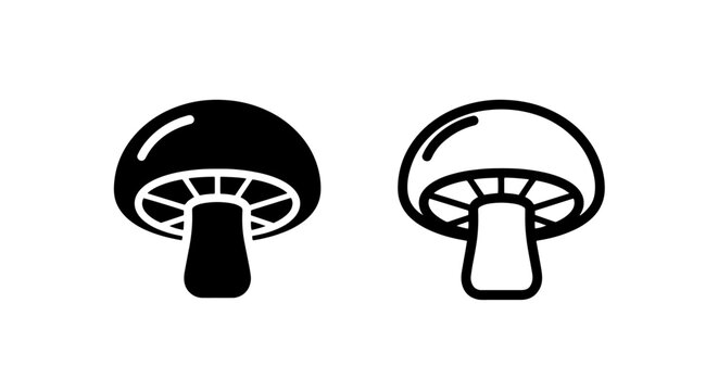 Mushroom Icons Set: Black Silhouette and Outline Drawing Variations