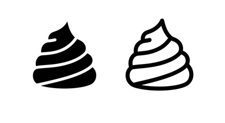 Simple black and white icons of a soft serve ice cream swirl for dessert graphics