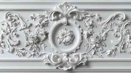 Intricate ornate white floral stucco decor with elegant patterns and symmetrical design