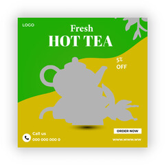 A box of tea  is labeled as tea flyer design 
