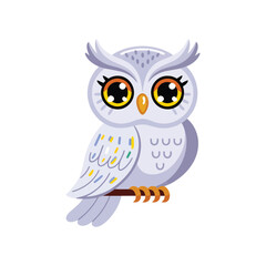 Obraz premium Snowy owl mascot icon for wildlife education night, birdwatching club poster, nature center outreach session, conservation awareness vector style