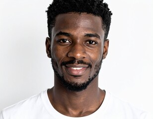 Obraz premium Smiling African American Man in White Shirt Posing for a Portrait.