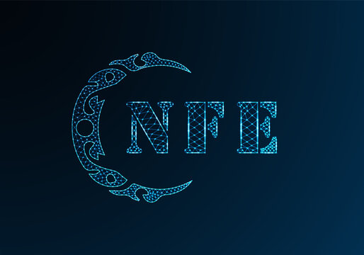 Low poly letter logo NFE design. NFE letter logo low poly vector design on blue color gradient background. NFE logo low poly design