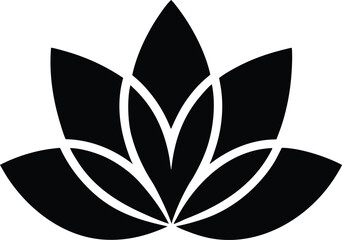 Minimal Lotus Flower Logo Black Silhouette Abstract Floral Icon Design