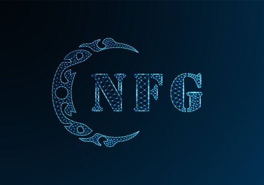 Low poly letter logo NFG design. NFG letter logo low poly vector design on blue color gradient background. NFG logo low poly design