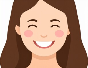 Smiling Woman with Brown Hair and Pink Cheeks, Happy Face, Joyful Expression.