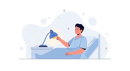 Obraz premium Patient in Hospital Bed Adjusting Bedside Lamp