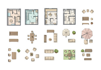 Interior and Outdoor Furniture Top View Set – Floor Plan Layout Icons Collection © Ai_Images