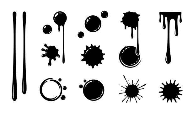 Black dripping paint stains vector set ink splash liquid drip blob collection illustration