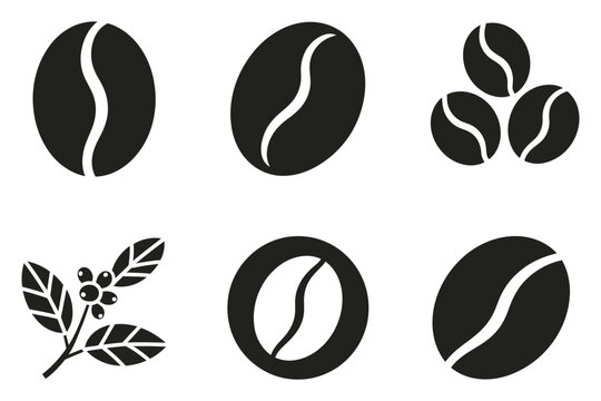 Coffee bean and caffeine production minimalist icon set, vector illustrations representing coffee cultivation