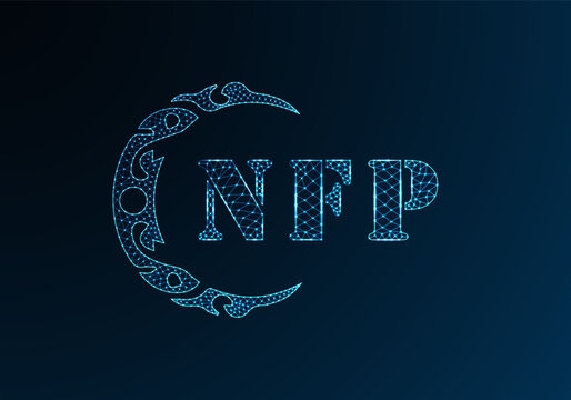 Low poly letter logo NFP design. NFP letter logo low poly vector design on blue color gradient background. NFP logo low poly design