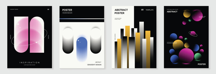 Obraz premium Fluid gradient background vector. Cute and minimalist style posters, Photo frame cover with black and white shapes and liquid color. Modern wallpaper design for social media, idol poster.