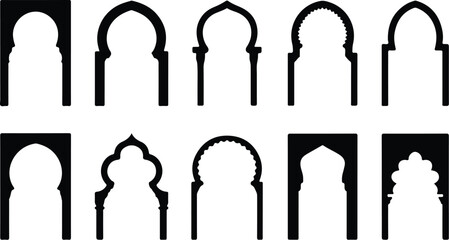 Islamic Moorish Arch Silhouette Icon Vector Arabic Arch Architectural Silhouette Icon Set © logodesign11