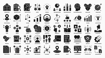 Business Analytics Icon Set Solid Glyph Style Editable Design. Containing market research, growth, analytics, finance,, education, graph, product, location, target and more icon. Vector Illustration.
