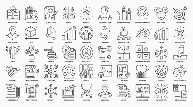 Business Analytics Icon Set Outline Style Editable Design. Containing market research, growth, analytics, finance,, education, graph, product, location, target and more icon. Vector Illustration.