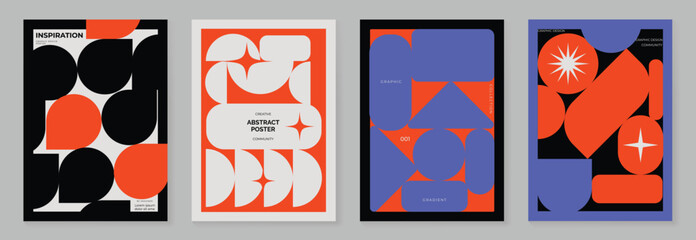 Naklejka premium bold geometric poster background vector background with black orange red blue colors. Modern design for poster, cover, and branding.