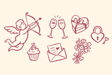 Naklejka premium Cupid and Valentine doodle icons vector illustration