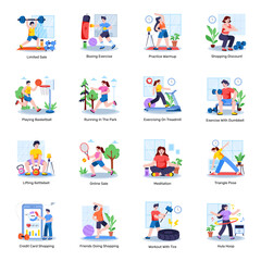 Fototapeta premium Set of Exercise Flat Illustrations 