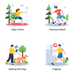 Fototapeta premium Set of Leisure Activities Flat Illustrations 
