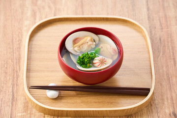 蛤のお吸い物 菜の花添え 春のすまし汁