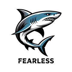 Obraz premium Fearless shark mascot logo with blue and gray tones, aggressive marine predator design