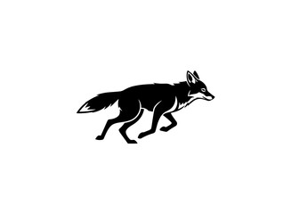 Obraz premium A black and white silhouette of a fox running swiftly across a plain background. isolated on transparent background, isolated on white background, Vector