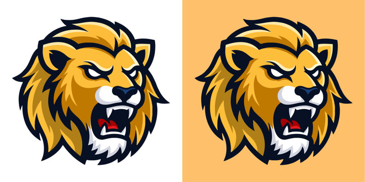 Lion head logo icons, angry lion face, vector illustrations