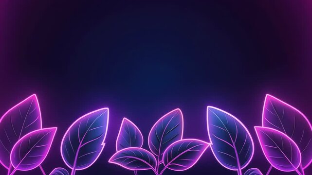Neon Purple Leaves on Dark Background with Copy Space.