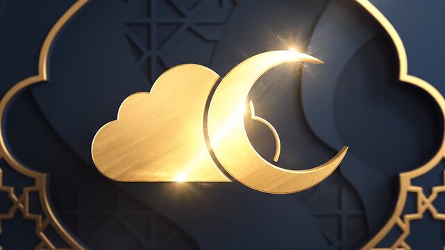Islamic crescent moon and cloud symbol with golden ornamentation.