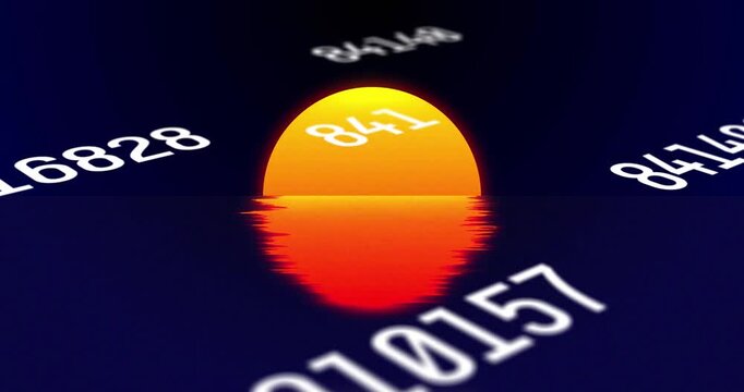 Timeline moving glowing half orb updating count, digits shifting, reflection rippling showing data