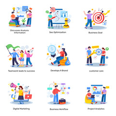 Fototapeta premium Set of Business Plan Flat Illustrations