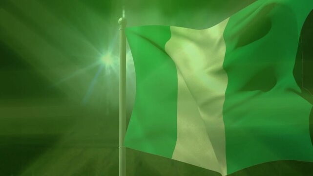 Vertical tricolor flag catching gust, rippling and folding from hoist to fly, showing wave motion