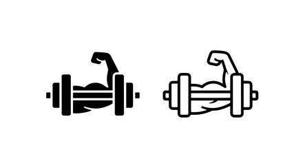 Fototapeta premium Muscular Arm Bicep Flexing with Dumbbell Icon Outline and Solid Black for Strength and Power