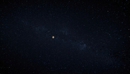 Rare planetary alignment over starfield with warm planet glow and calm night sky