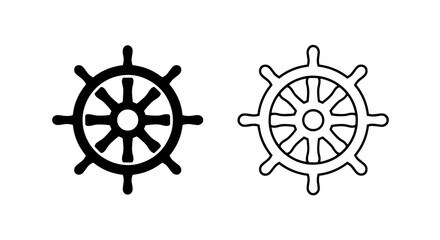 Nautical Ship Wheel and Maritime Navigation Icons in Solid and Outline Minimalist Designs © MdDelowar