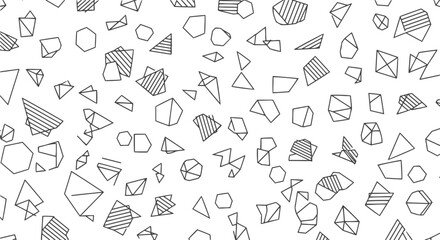 Scattered Geometric Line Shapes. Abstract Background Design. Vector Black and White Pattern.