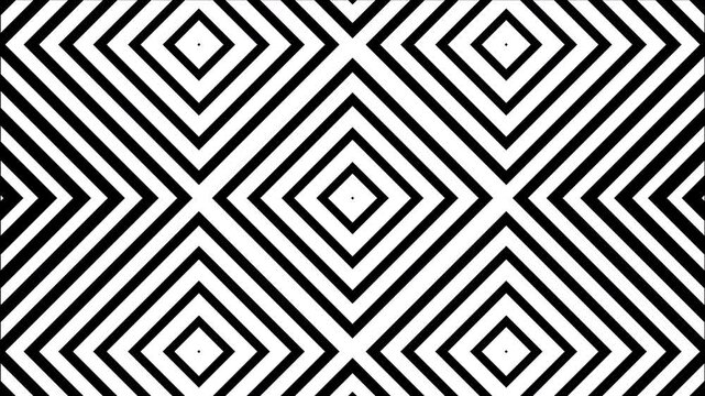 Black white geometric diamond pattern abstract optical background loop. 4K UHD 3840x2160