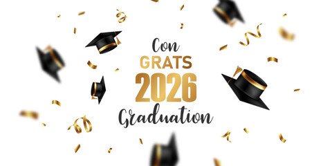 graduation design background realistic graduation hat Golden confetti congratulations to the graduates Vector illustration